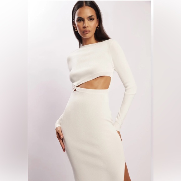 Twist Front Knit Midi Dress - White - Picture 3 of 8